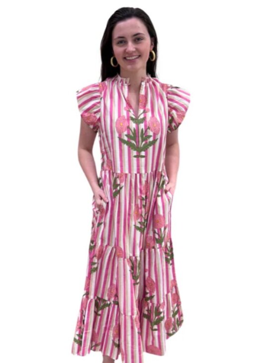 Liza Byrd Dresses & Skirts - Liza Byrd The Tinley Pink Floral Stripe Long Dress XL